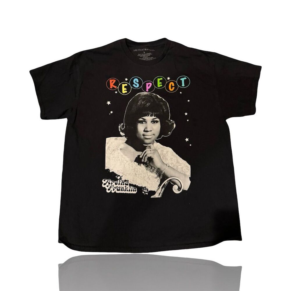 Aretha Franklin "Respect" Graphic Tee Unisex Black Size L: Queen of Soul: Motown